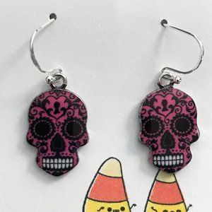 Sugar Skull Sterling Silver Earrings